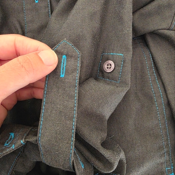 Columbia Men's Gray Button Up Shirt w/ Detachable Hood And Blue Accents Size L - Picture 5 of 7